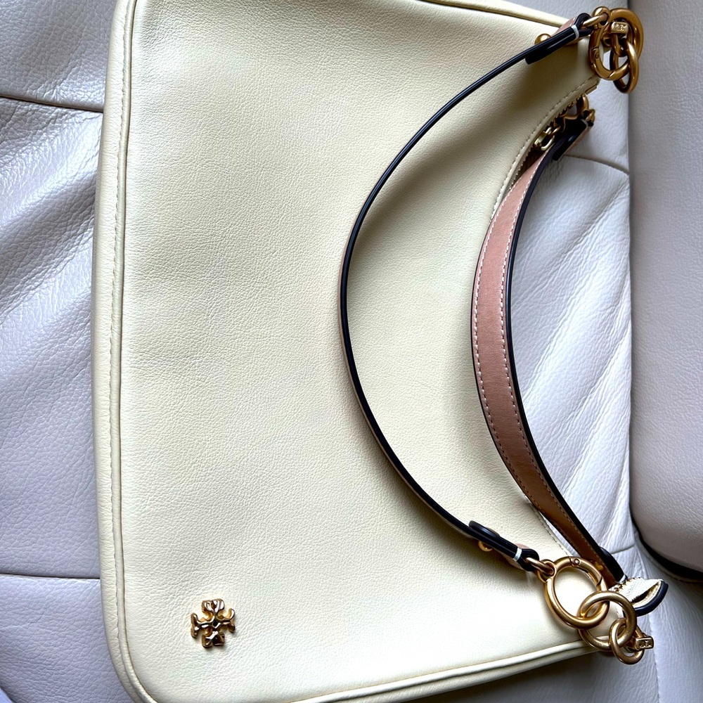 Tory Burch Mercer Crescent bag in Buttermilk Color